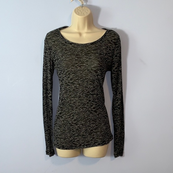 Y2k BCBG Black gray burnout Long Sleeve fitted crew neck top size large - Picture 1 of 7